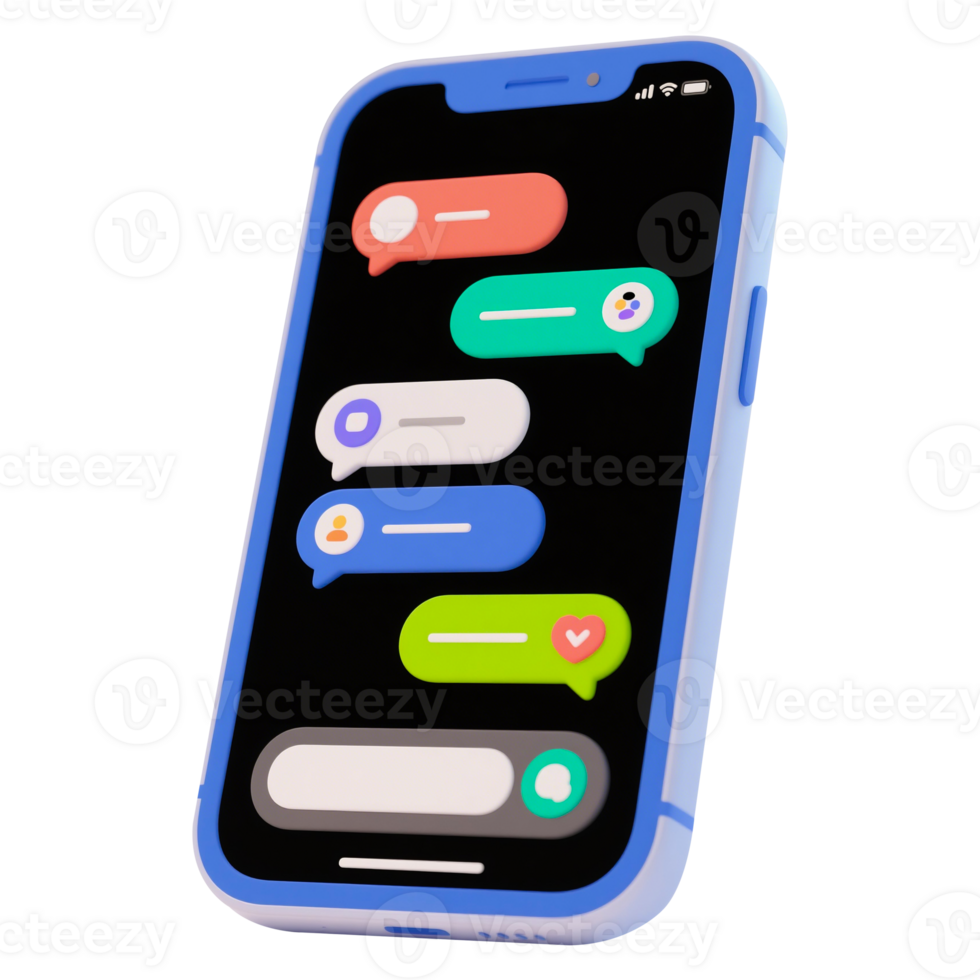 Smartphone displaying a chat interface with message bubbles png