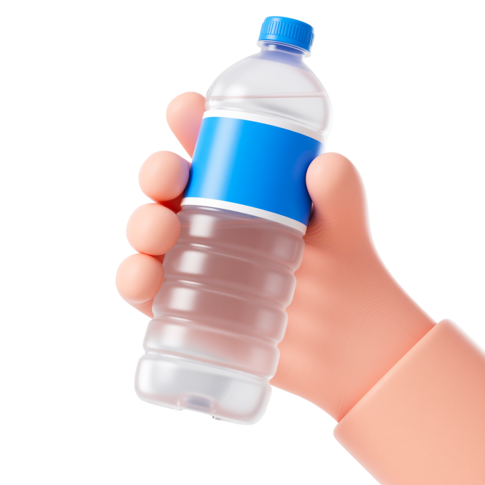 Cartoon hand holding a water bottle png