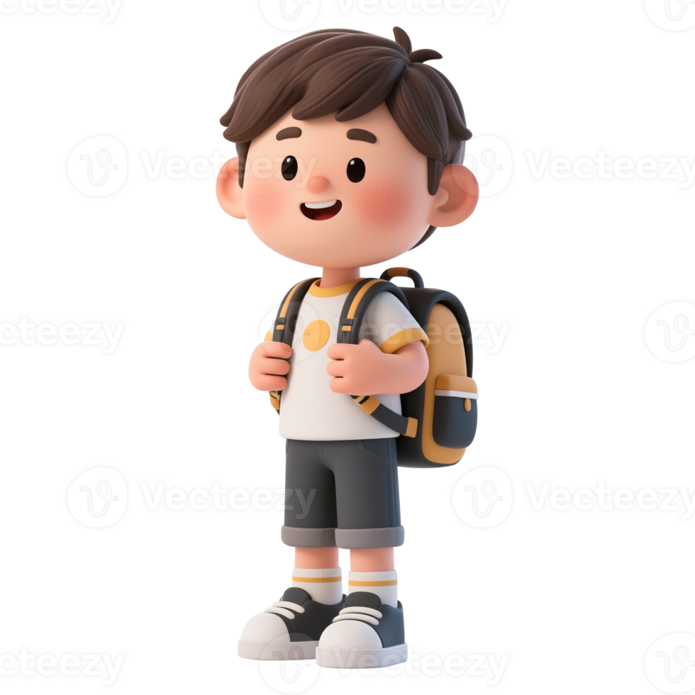 Cartoon boy with backpack ready for school png