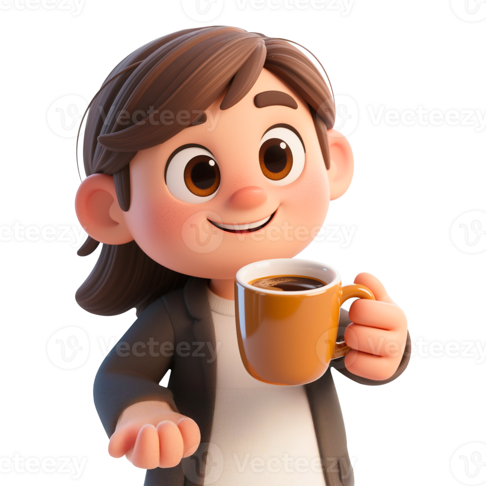 Cartoon woman enjoying a cup of coffee png