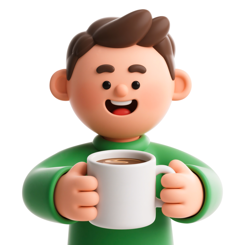 3D Cartoon Man Enjoying Coffee png