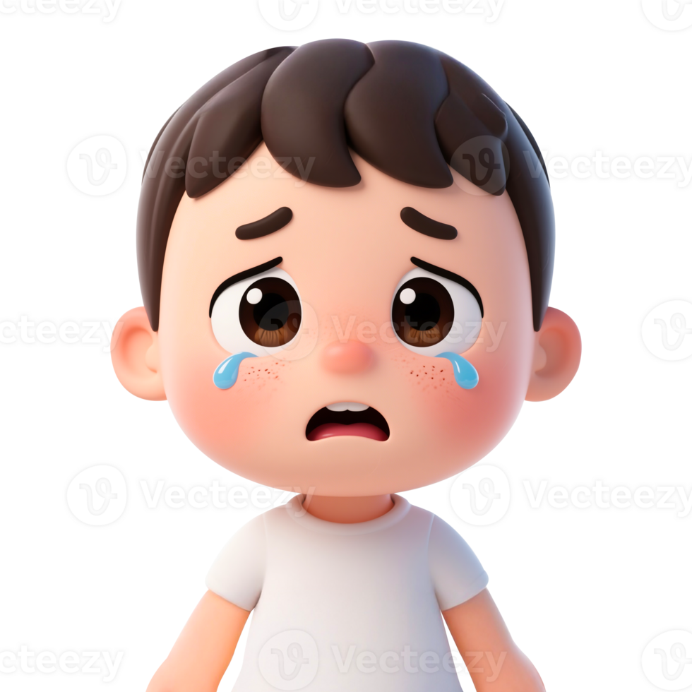Crying Boy in 3D Cartoon Style png