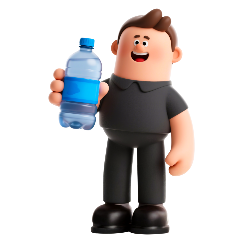 Cartoon Man Holding a Water Bottle png