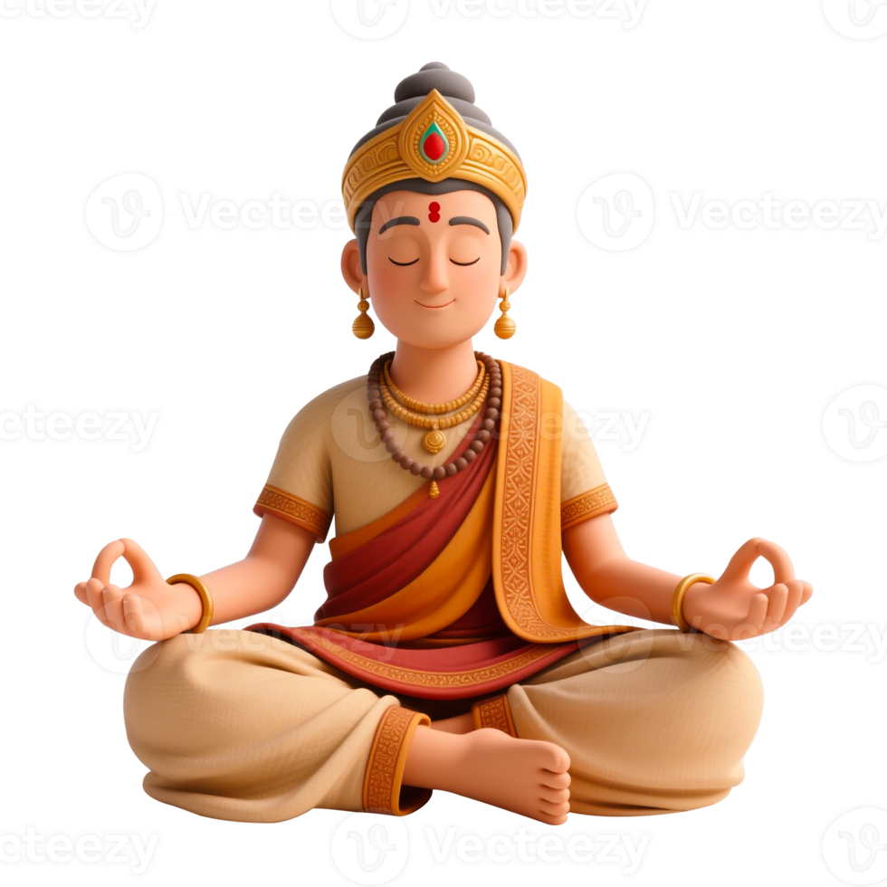 3D Cartoon Buddha Meditating in Lotus Position. Guru Purnima png