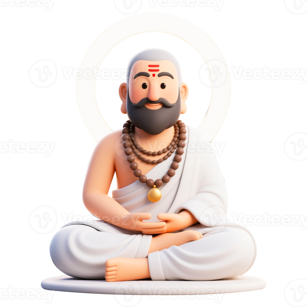 3D Cartoon of a Meditating Sage with a Halo. Guru Purnima. png
