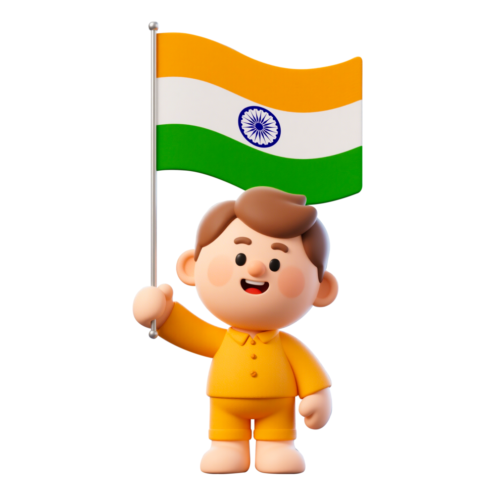 Boy Holding Indian Flag. India Independence Day png