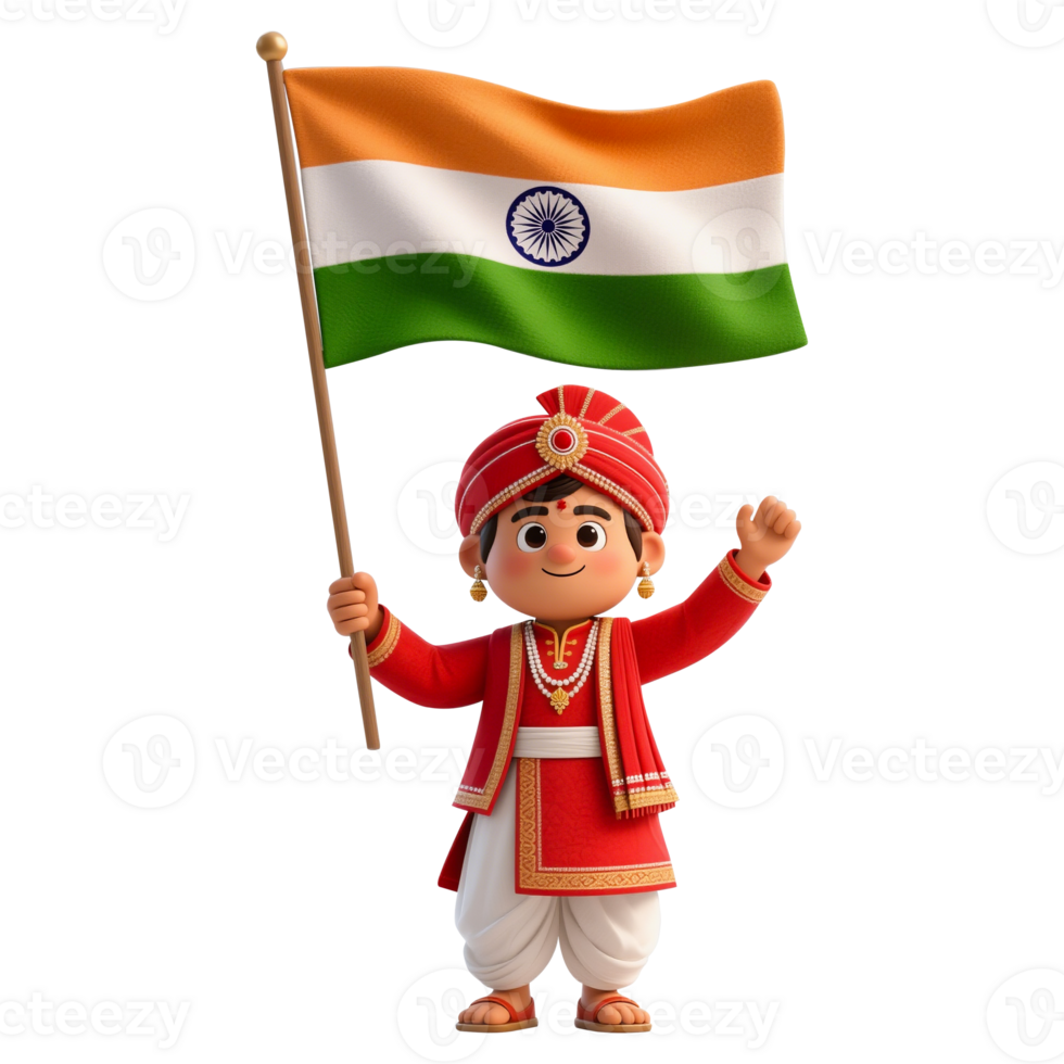 Indian Boy Celebrating Indian Independence Day with Flag png