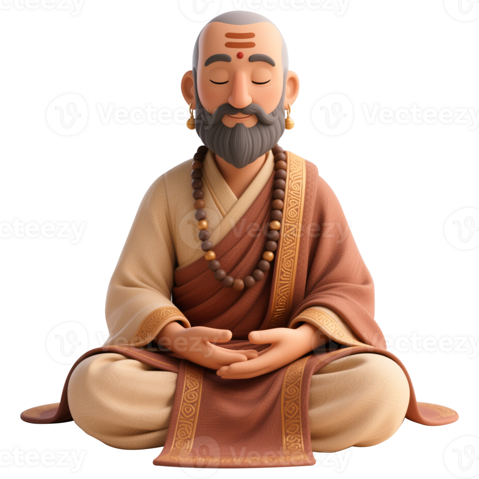 Meditating Monk in a Lotus Position. Guru Purnima celebration png