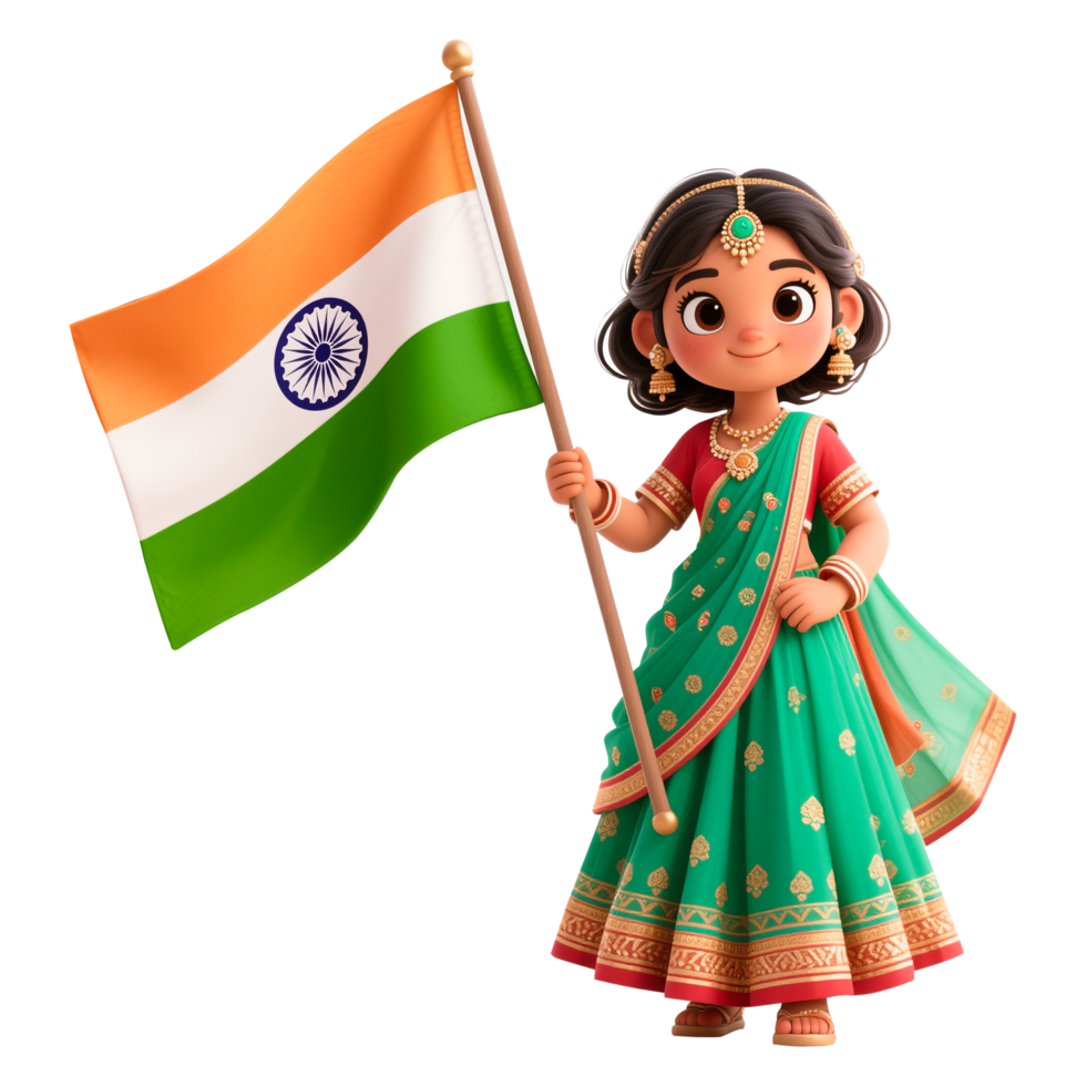 Girl with Indian Flag Celebrating Independence png