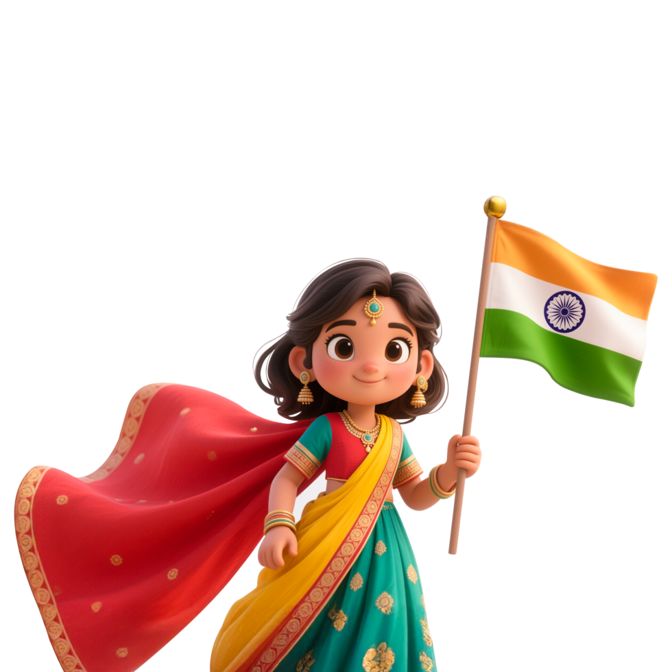 Indian Girl with Indian Flag png