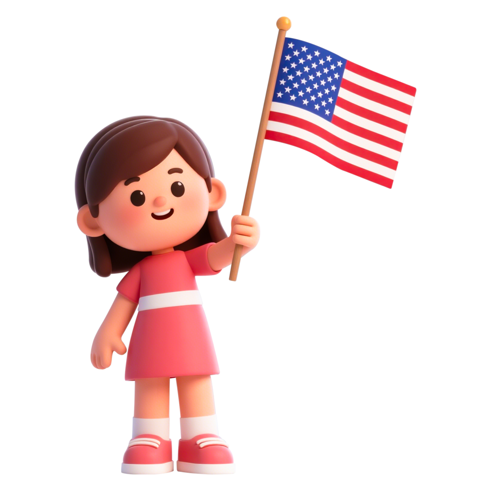 Girl waving the American flag in a patriotic celebration. png