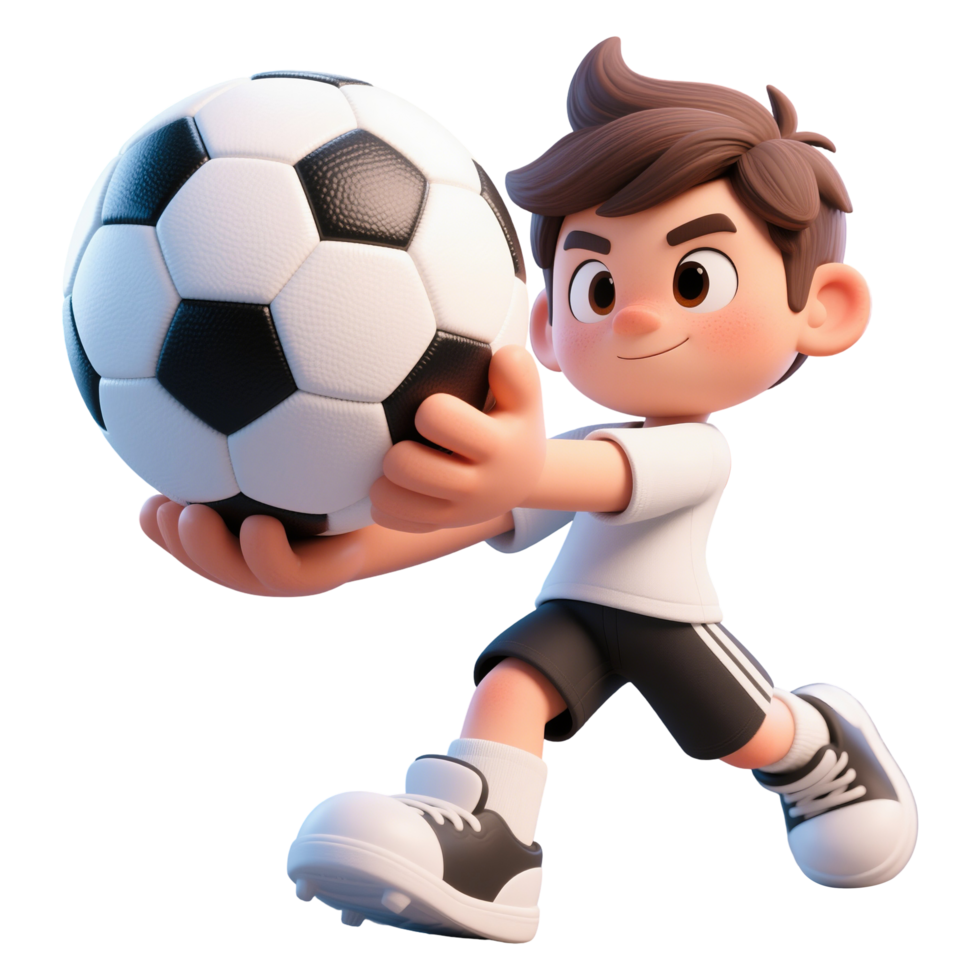 Boy Holding Soccer Ball in 3D Cartoon Style png
