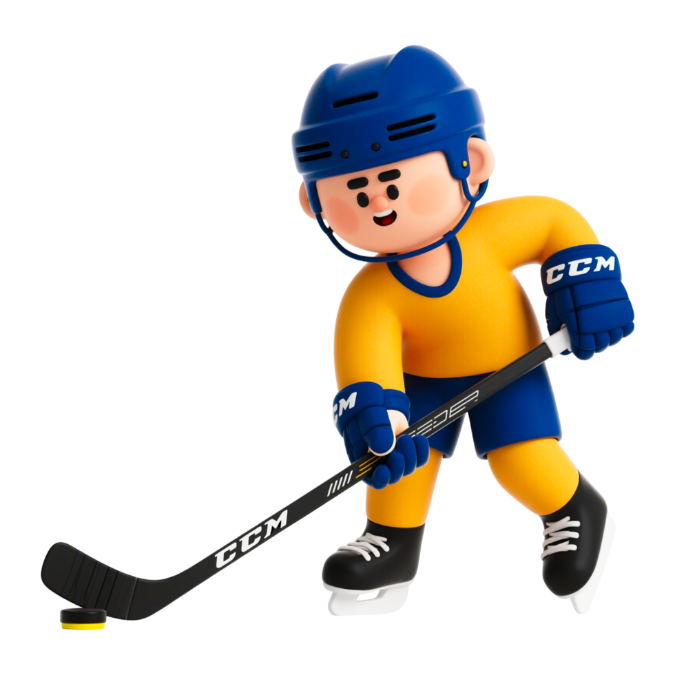 3D Cartoon Hockey Player with Puck png