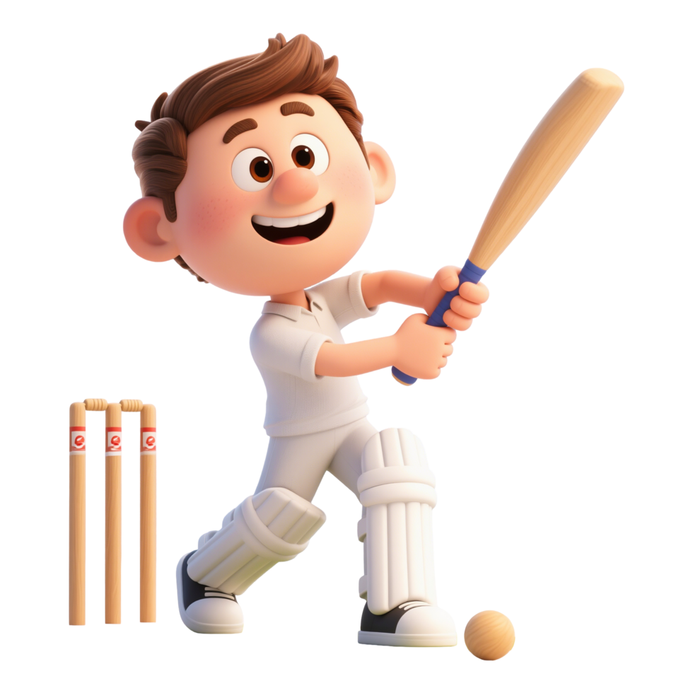 3D Cartoon Cricket Player Hitting the Ball png