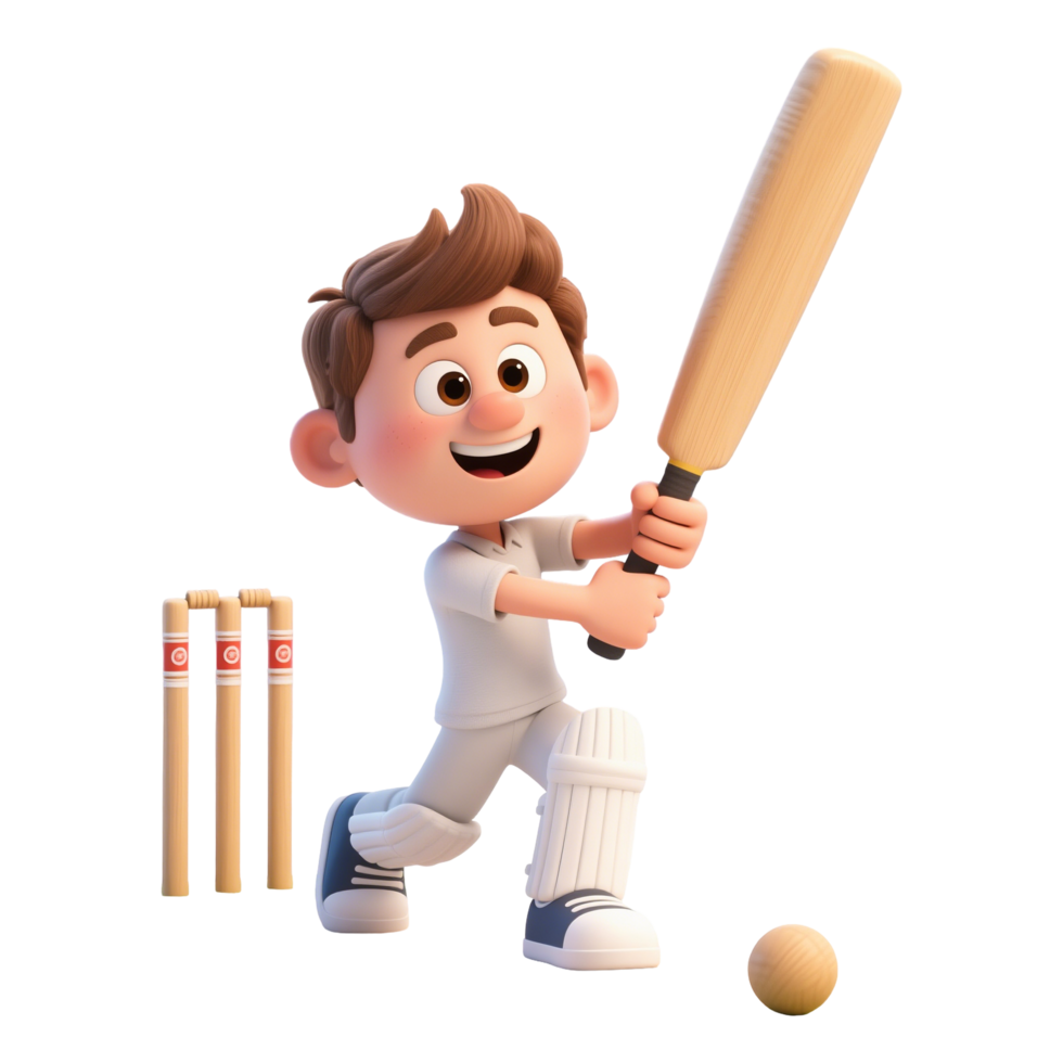 Cartoon Boy Playing Cricket png