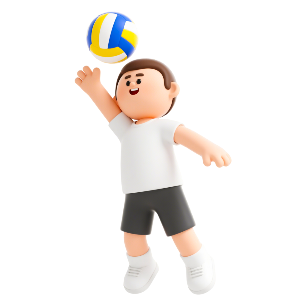 3D cartoon volleyball player spiking the ball png