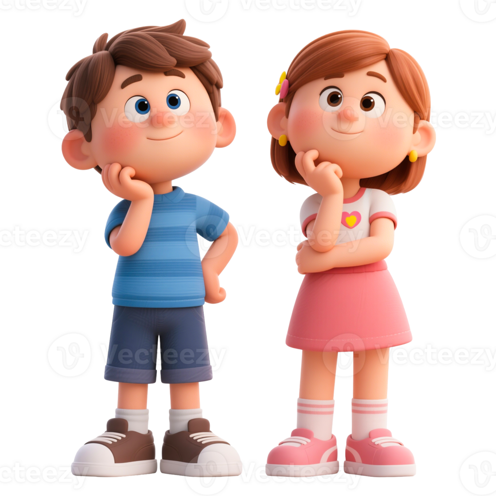 Two cute cartoon children smiling and posing. png