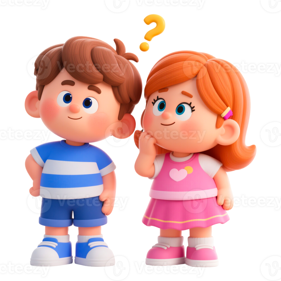 Curious Cartoon Kids Wondering With a Question Mark png