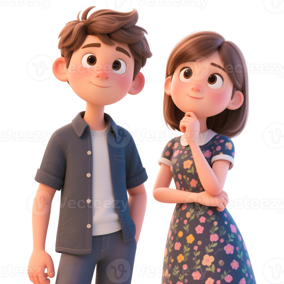 Animated Couple Boy and Girl in 3D Cartoon Style png