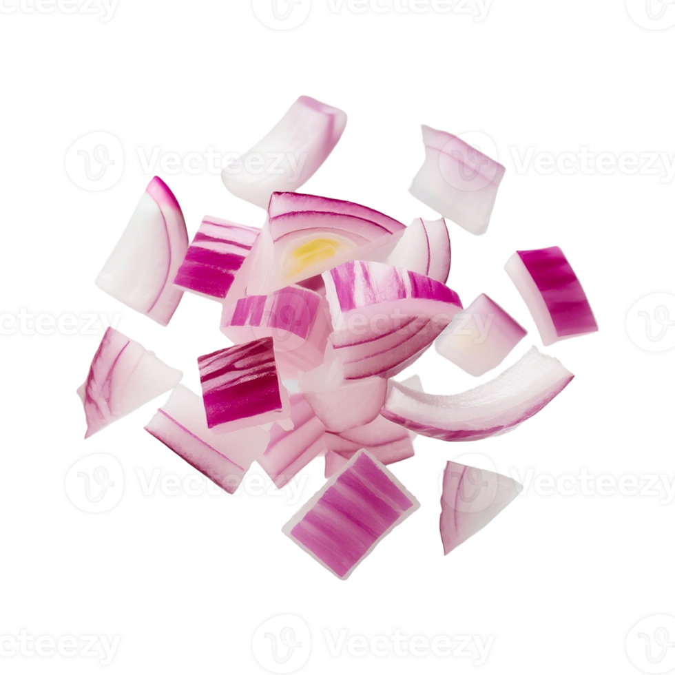 Close-up of diced red onions on a transparent surface png