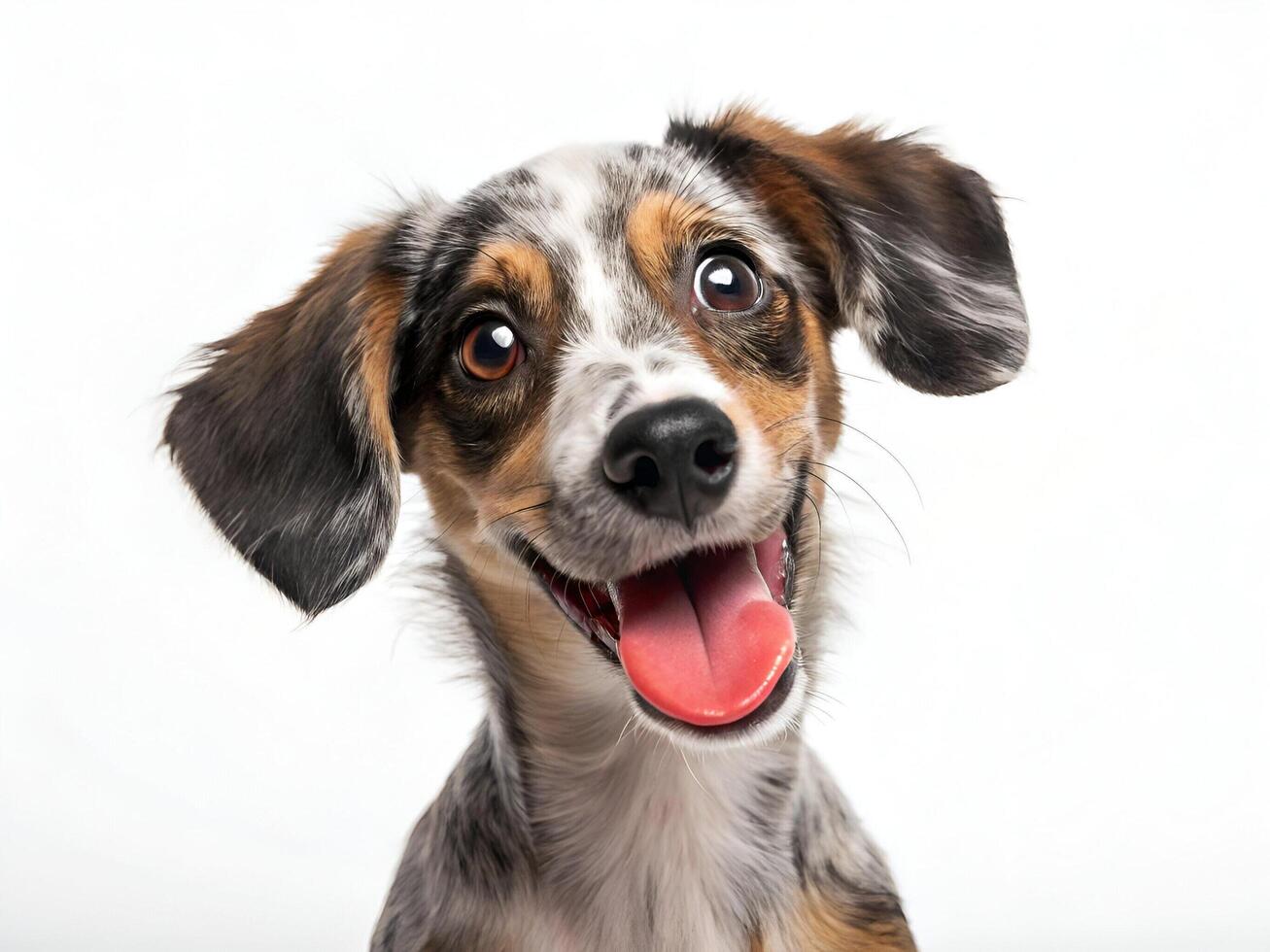 Happy Dog Smiling with Tongue Out on White Background photo