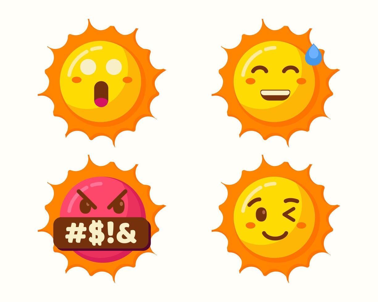 sun emoticons character icons collection vector