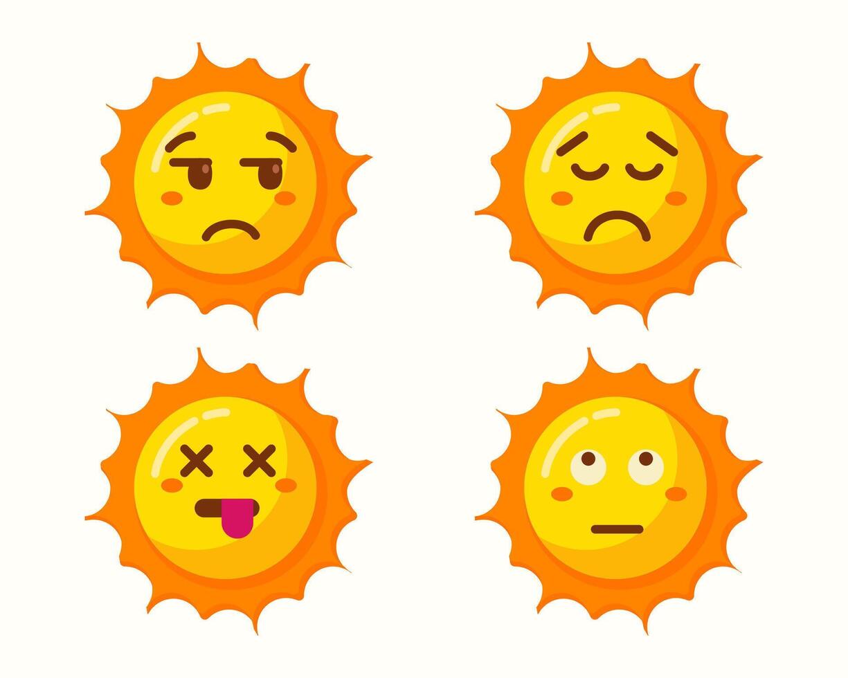 Cute sun cartoon with different expressions set collection vector