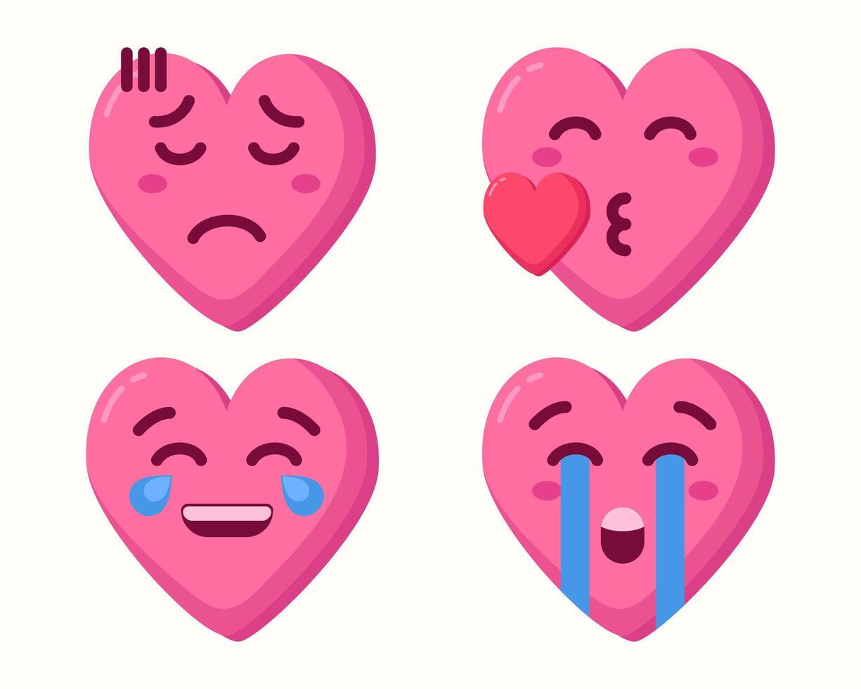 Funny cartoon pink hearts with different expressions set collection vector