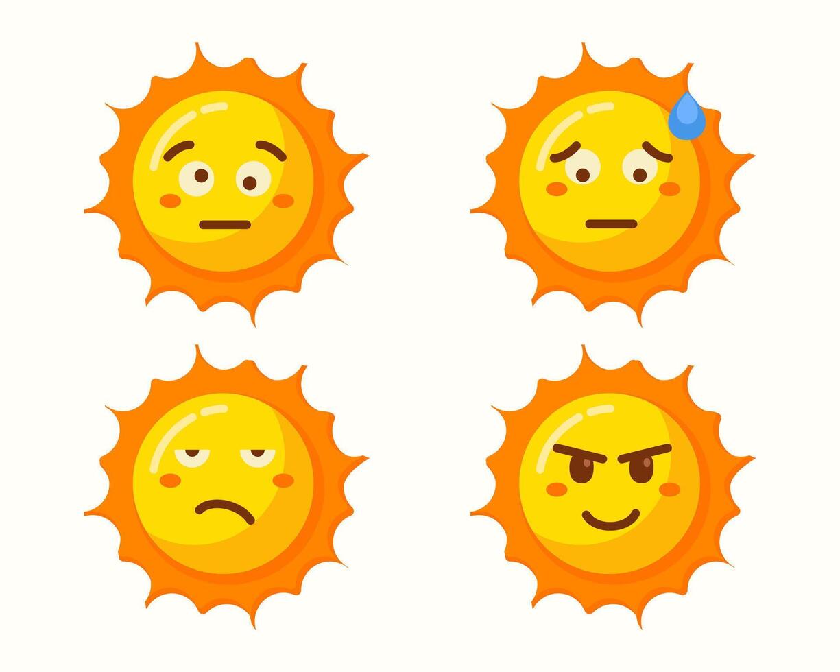 cute sun emoticons icons isolated vector