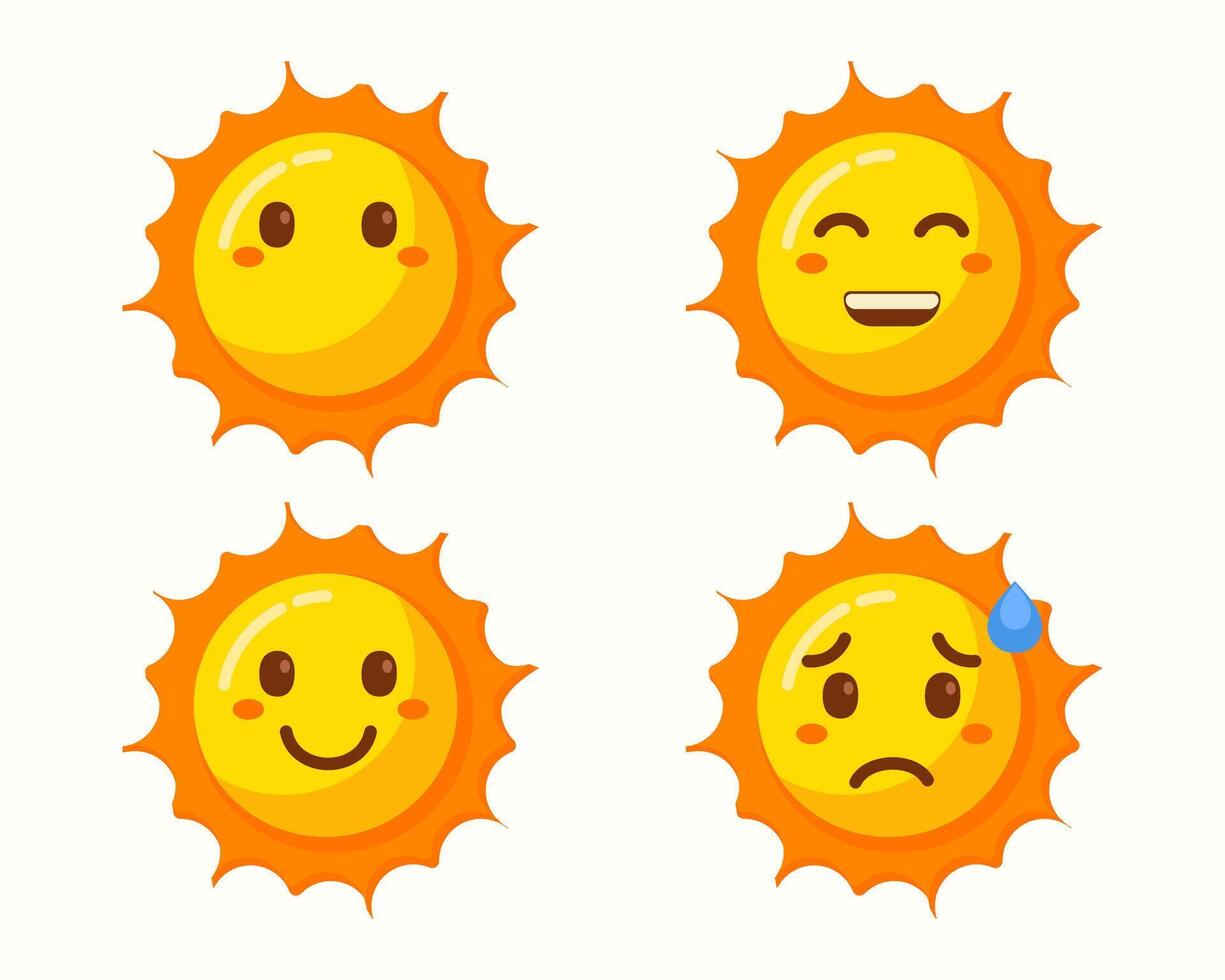 sun emoticons character icons isolated set vector