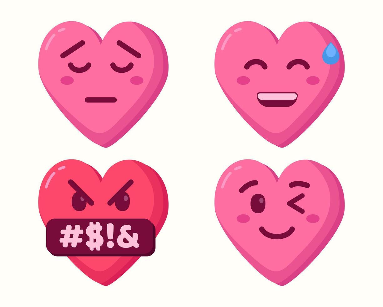 cute heart emoticons icons isolated set collection vector