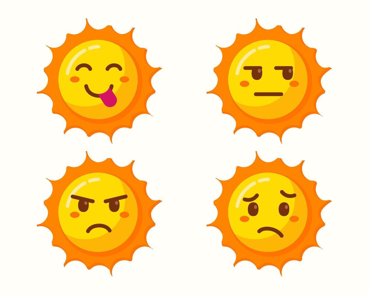 cute sun emoticons icons isolated set vector