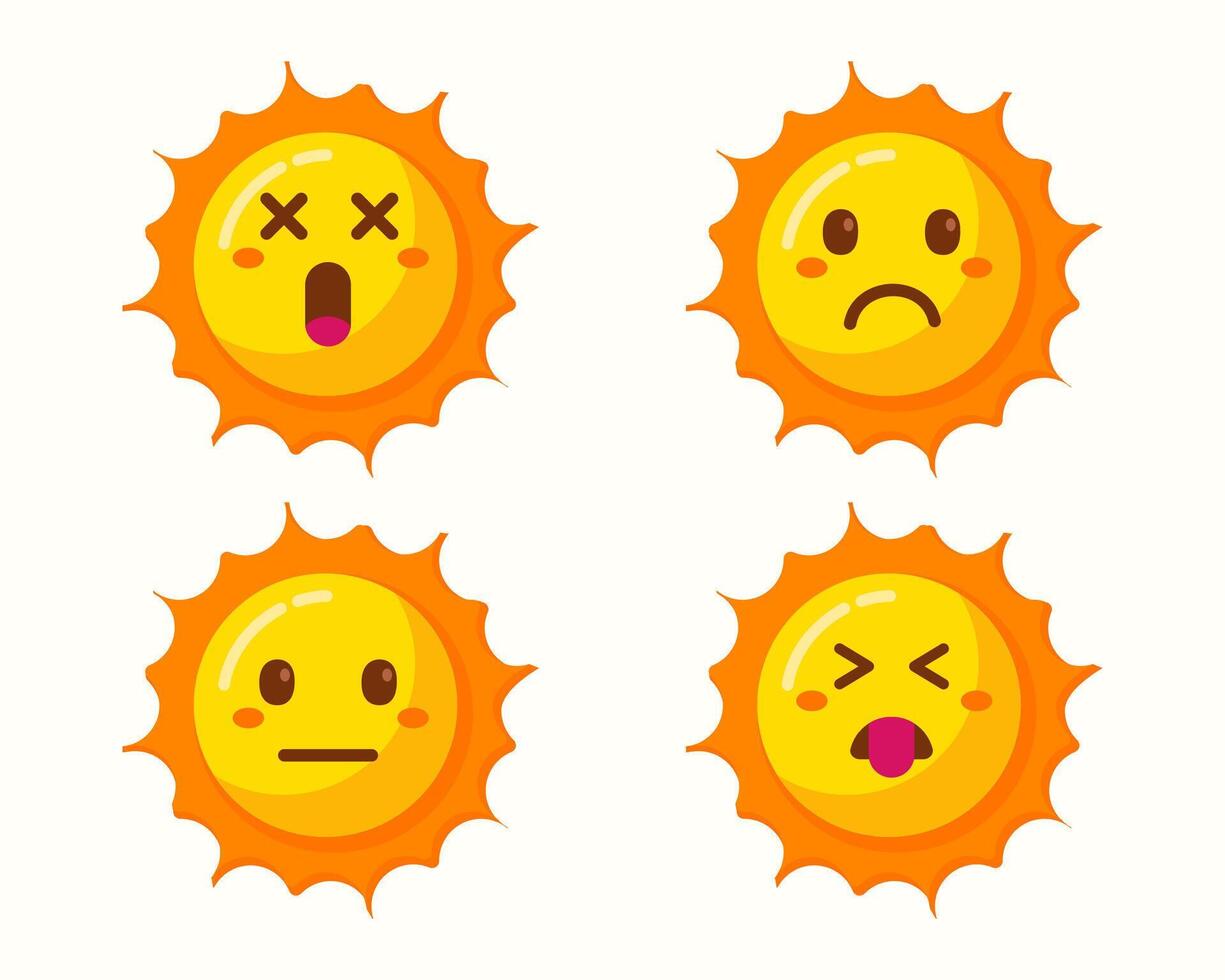 Sun cartoon with different expressions isolated set vector