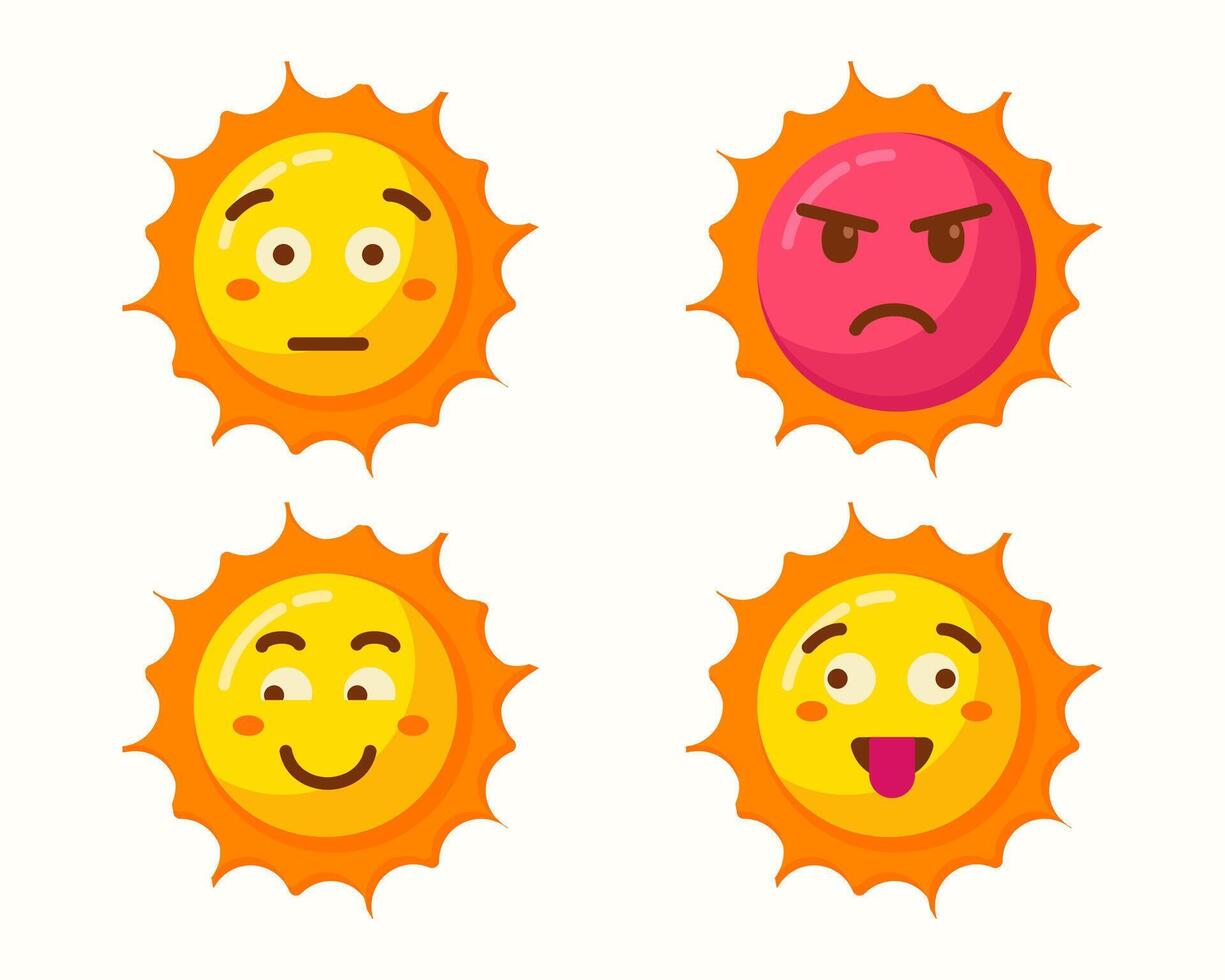 Cute sun cartoon with different expressions isolated collection vector