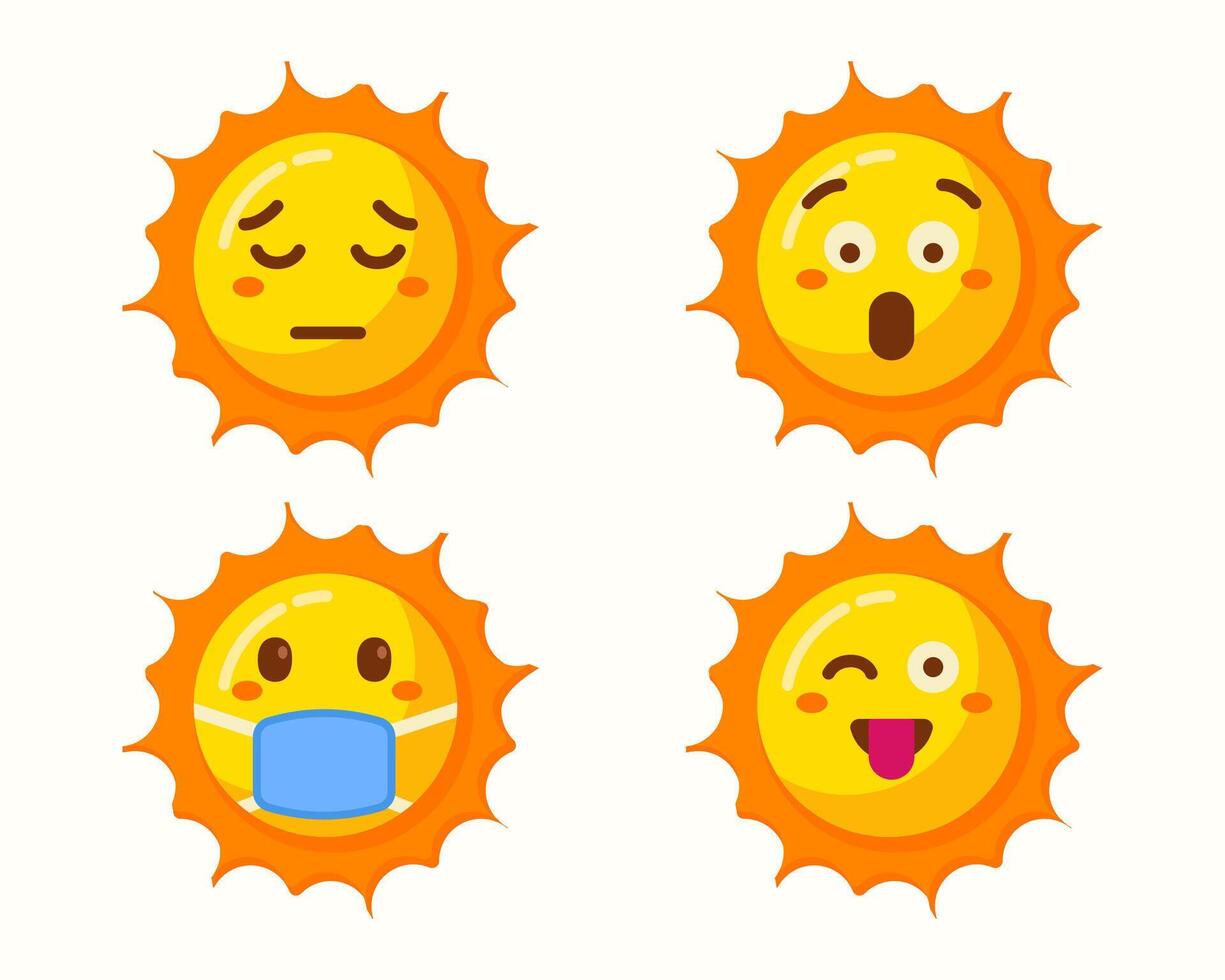cute sun emoticons icons isolated collection vector