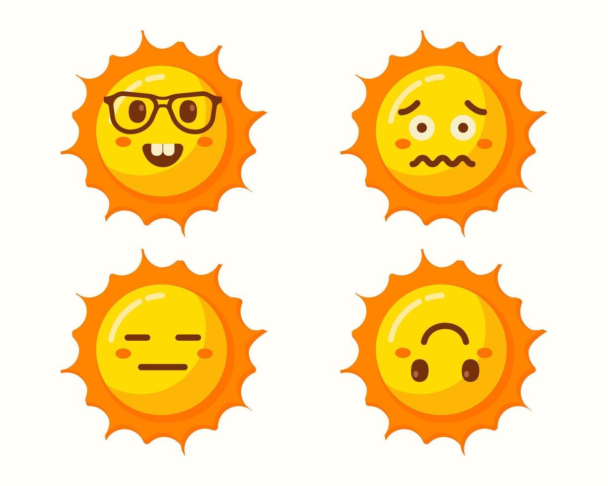 sun emoticons character icons isolated set collection vector