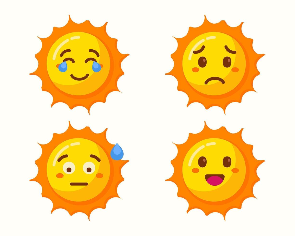 cute sun emoticons icons set vector