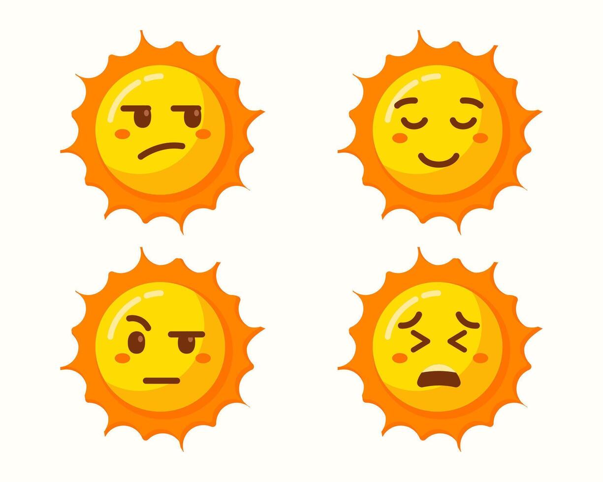 cute sun emoticons icons isolated set collection vector