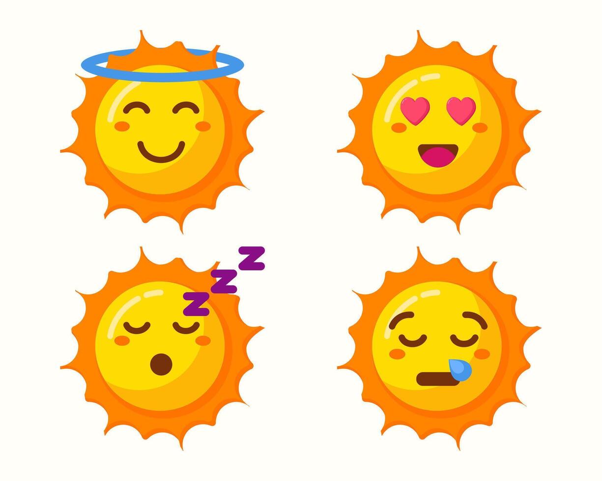 Sun cartoon with different expressions isolated collection vector