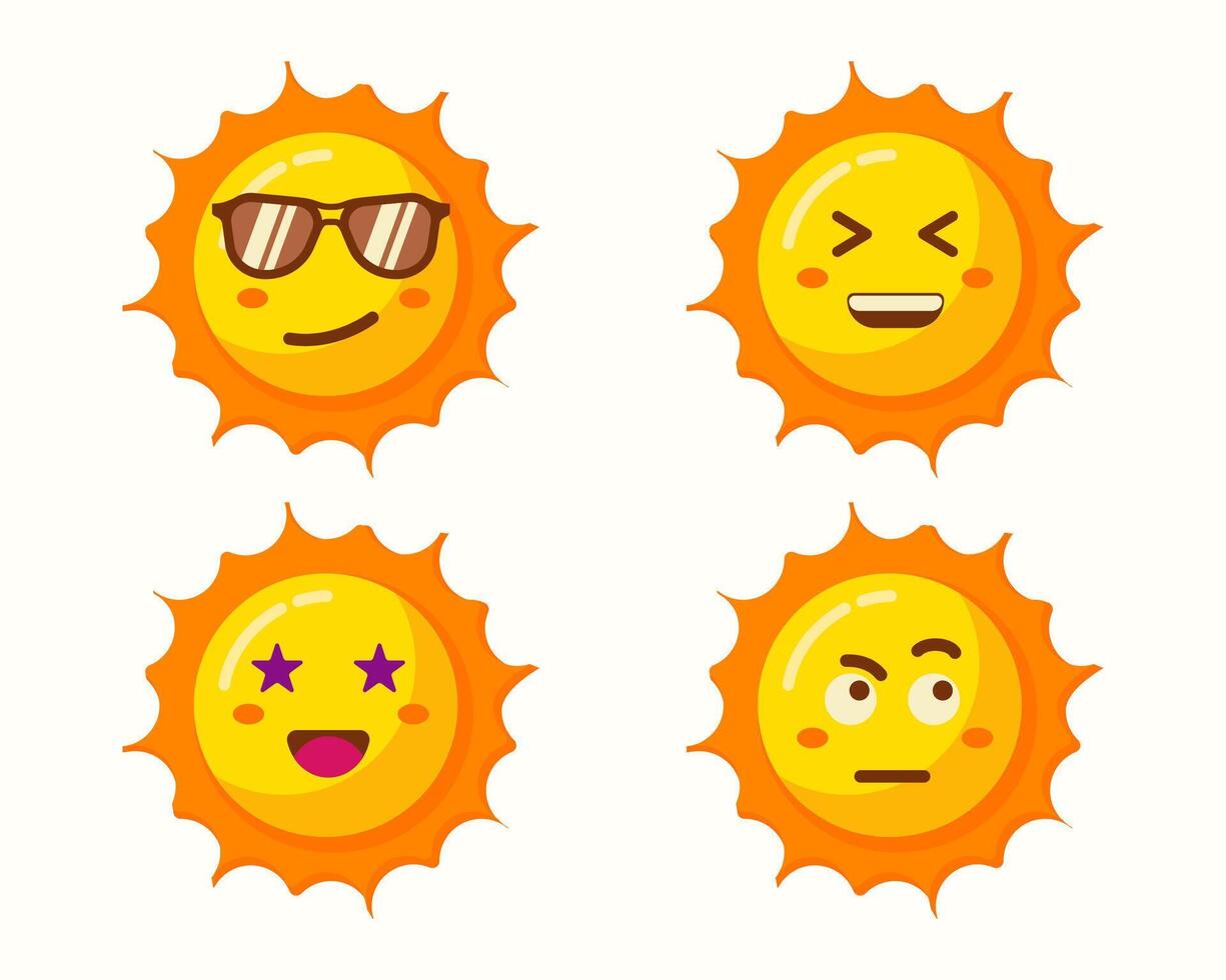 Cute sun cartoon with different expressions isolated set vector
