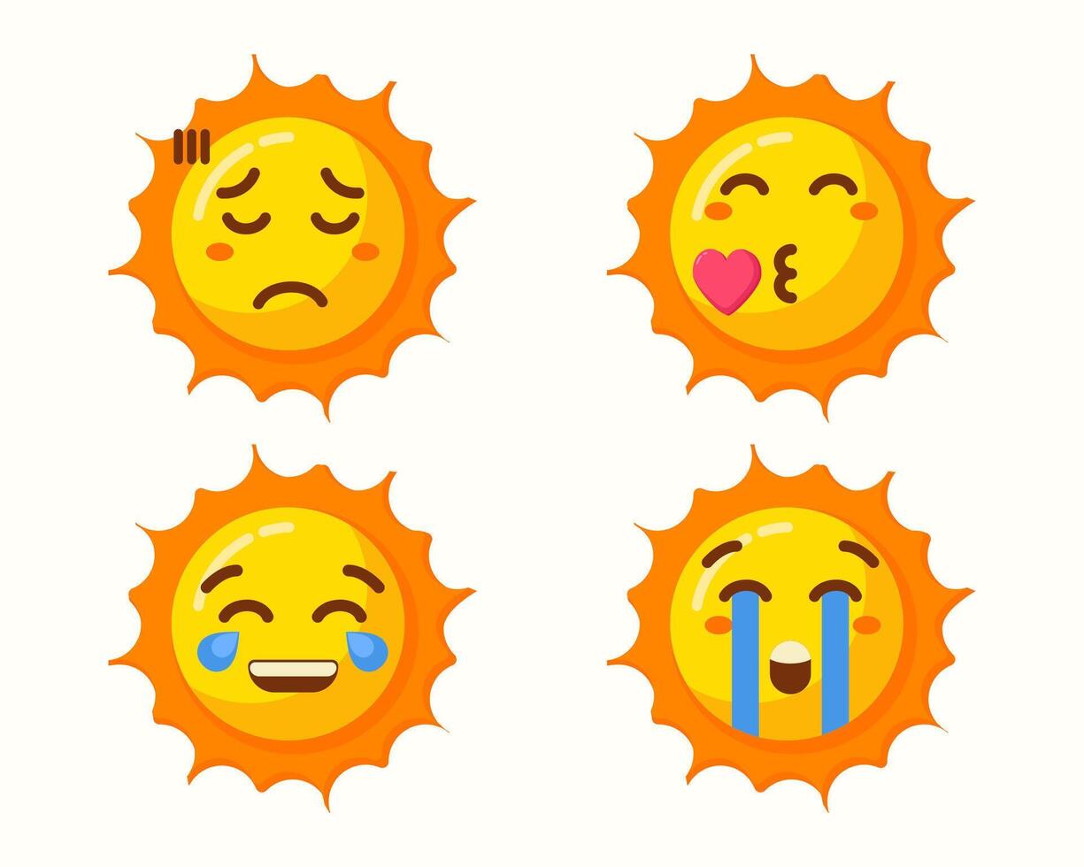 Sun cartoon with different expressions isolated set collection vector