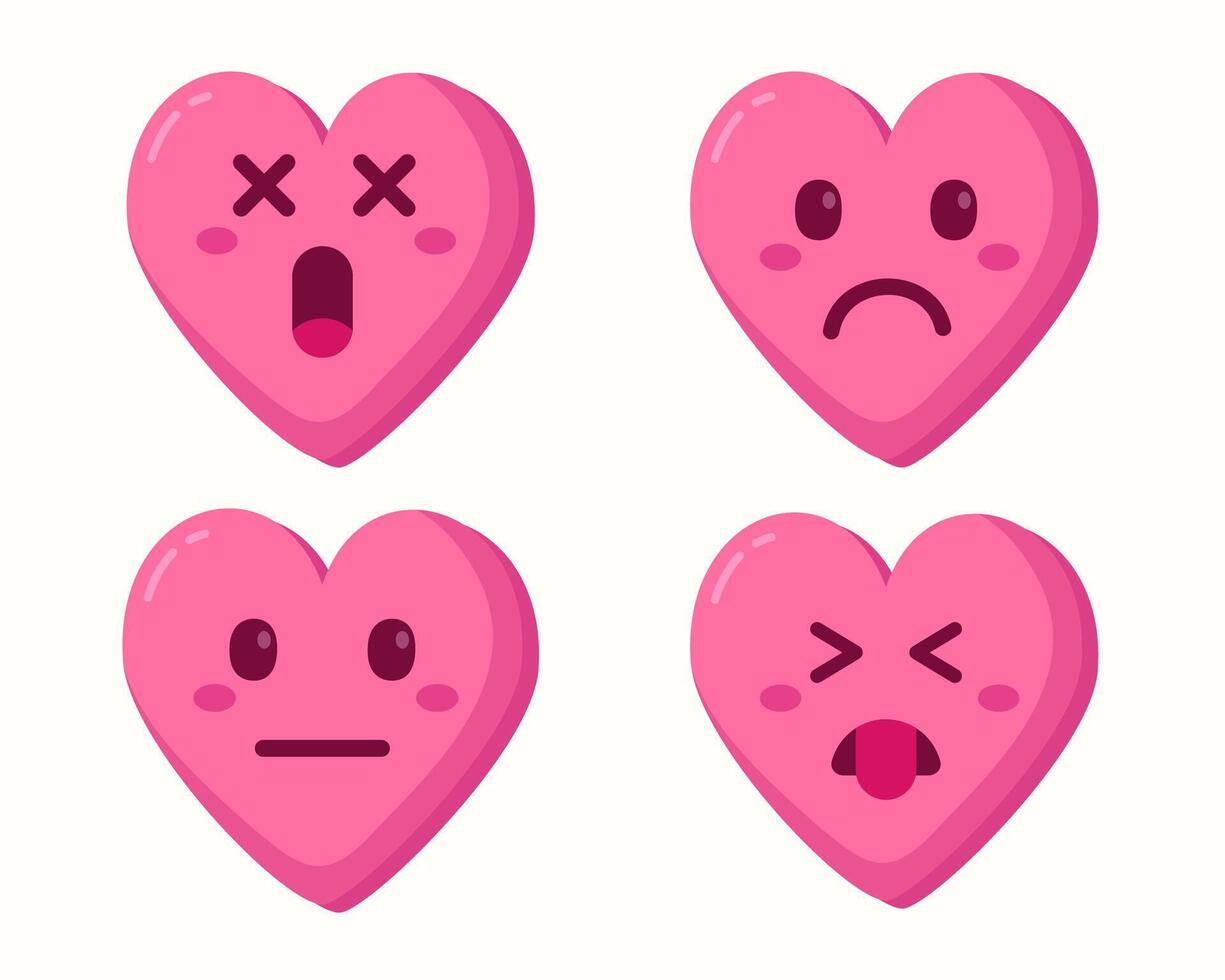 Funny cartoon pink hearts with different expressions isolated set collection vector