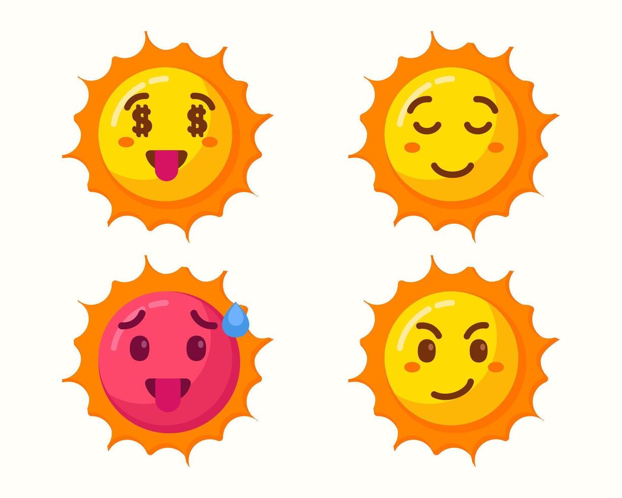 sun emoticons character icons isolated vector