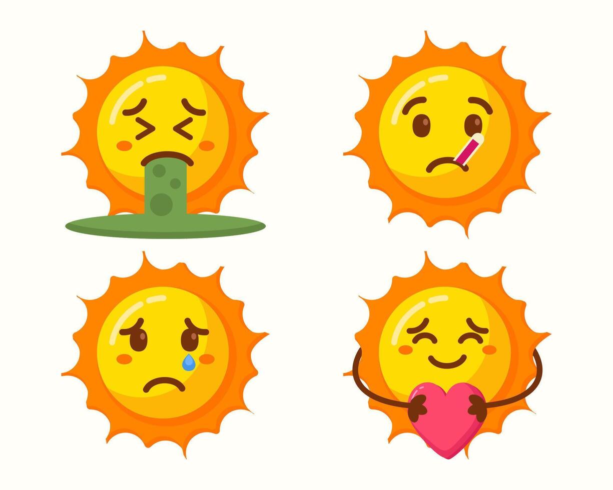 sun emoticons character icons isolated collection vector