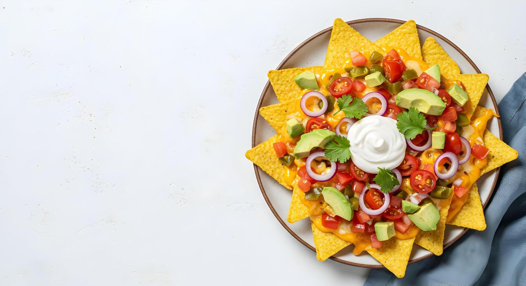 Serving of Loaded Nachos with Toppings on a Plate photo