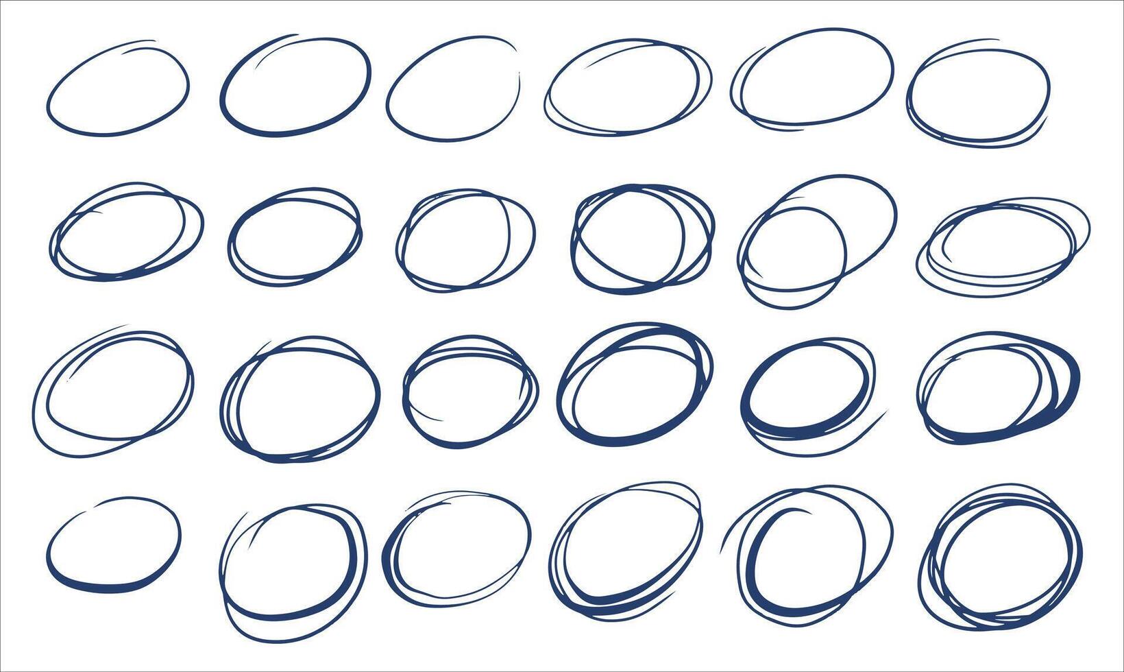 Hand-drawn doodle circles, organic scribble shapes in a sketch style. Creative designs, illustrations, or decorative elements vector