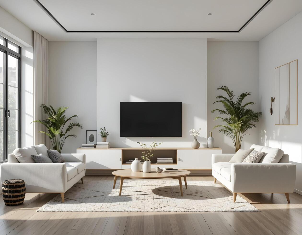 Living Room Interior with Sofa, Tv, and Natural Light photo