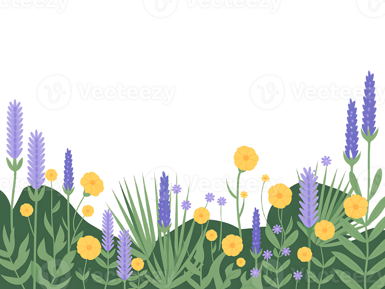 3d render of cute cartoon flowers and grass on black background png