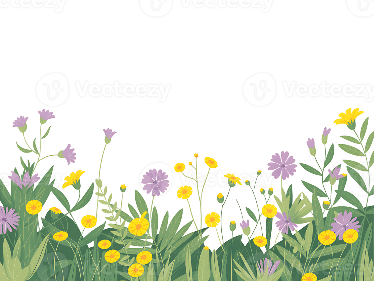 Floral landscape flat illustration illustration with yellow flowers and lavender blooming png