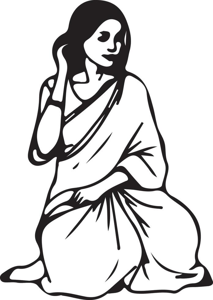 A beautiful middle aged woman sits alone vector